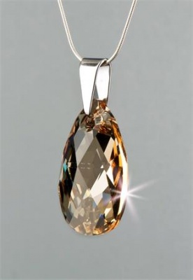 Retiazka, Crystals from SWAROVSKI® , s príveskom v tvare kvapky, golden shadow, 16 mm