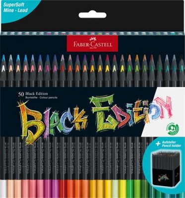 Farebné ceruzky, sada, trojhranné, FABER-CASTELL "Black Edition", 50 rôznych farieb